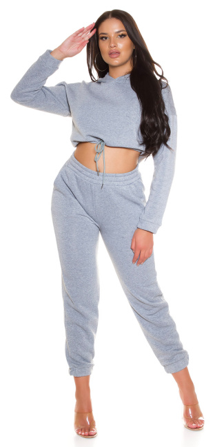 Sporty 2Piece Set-Crop Hoodie and Pants Gray